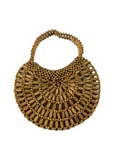 Wood Beaded Lined Circular Purse Zip Clutch Boho bag