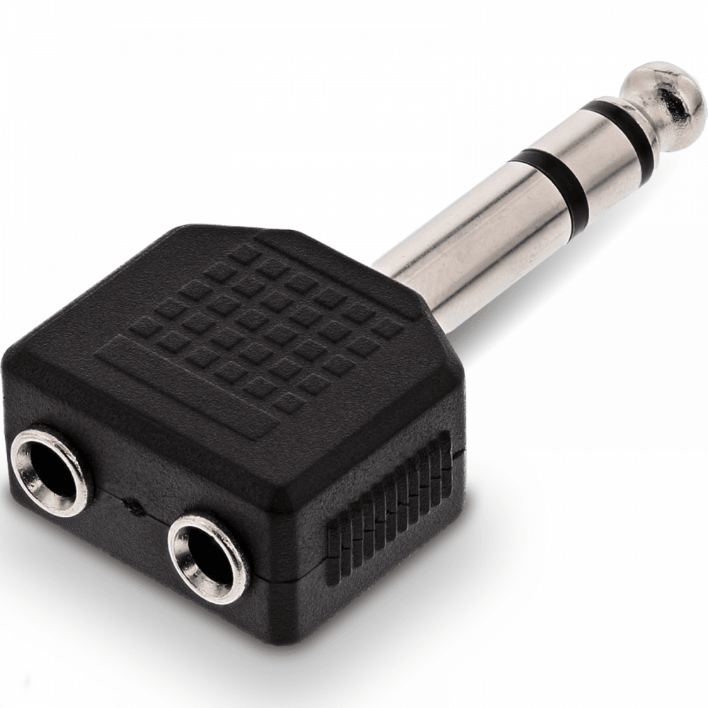 UKDJ 6.35mm Stereo Plug Male to 2 x 3.5mm Stereo Socket Female Adaptor Splitter