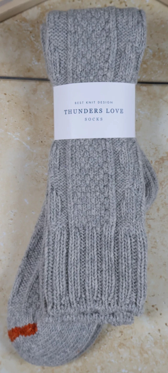 Thunders Love Women's High Knee Cable Knit Socks (Grey, UK 3.5-6) BNWT RRP £30