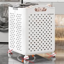 Foldable Laundry Basket Plastic White 60L For Auction