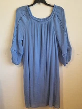 Naif Blue Boho Krinkle 3/4 Sleeve Dress With Crochet Design. Medium