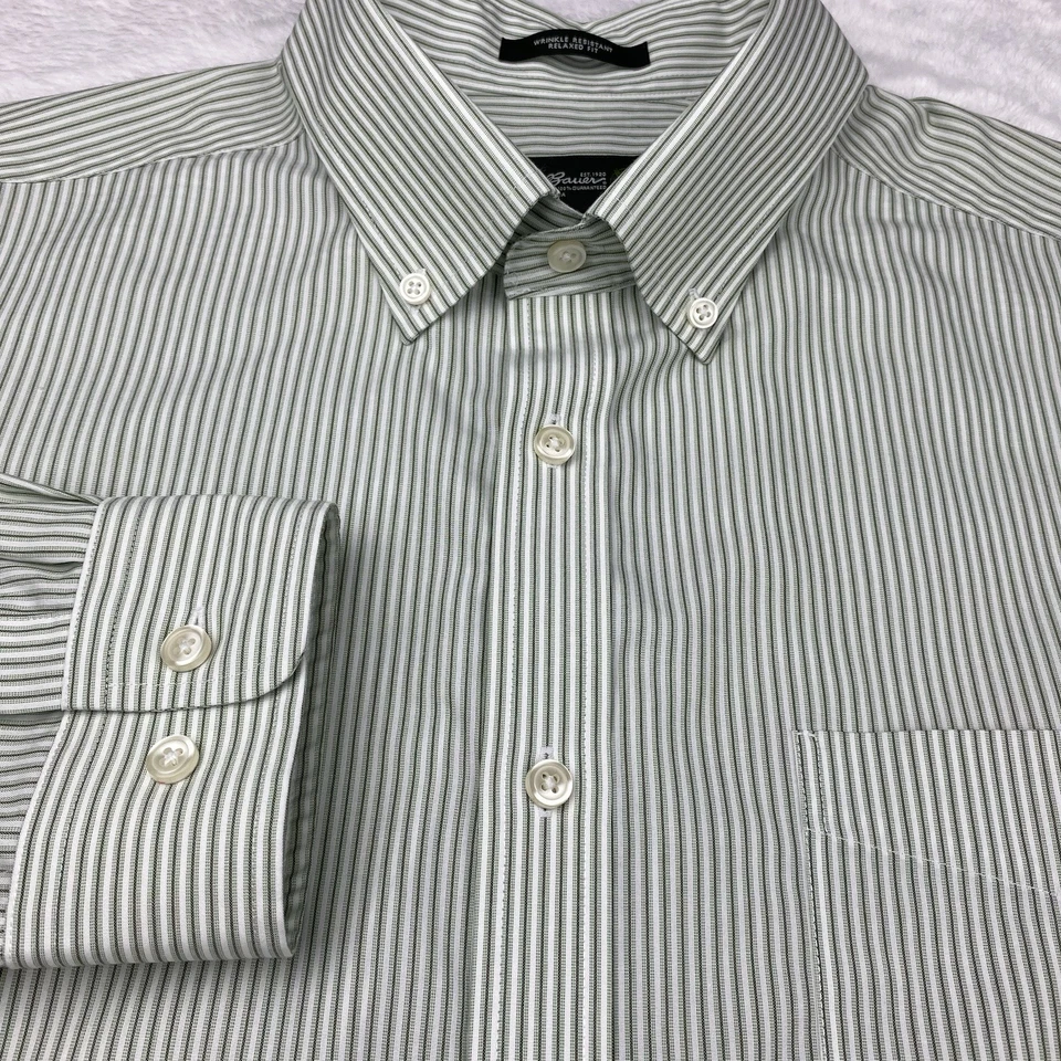 Camisa de vestir Eddie Bauer para hombre grande rayas verdes/blancas calce relajado sin arrugas Foto 4 de 4
