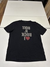 John Varvatos USA Shirt Large Black I Love Rock N Roll Music Grunge Punk Cyber