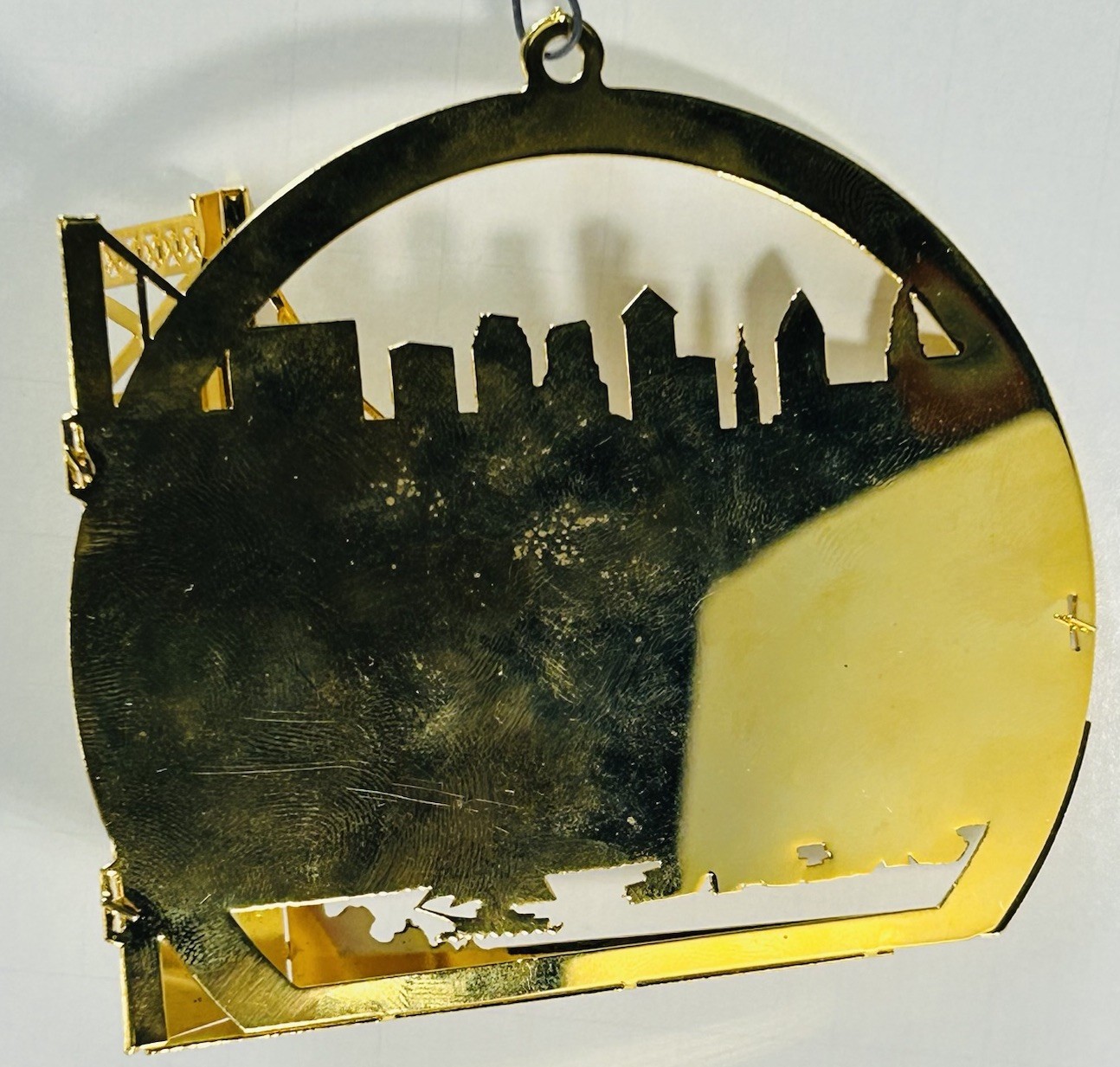 Strawbridge Clothier Philadelphia Ornament Gold Tone City Skyline Bridge Scene