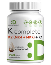 DEAL SUPPLEMENT Vitamin K Complete - 240 Coconut Oil Softgels  High Potency...
