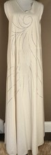 Ivory Sleeveless Maxi Dress W Unique Silver Abstract Swirl Pattern