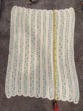 Handmade Crochet Baby Afghan Blanket Shimmery White Yellow Green 59  x45  