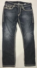 True Religion Men's Blue Rope Stitch Jeans 34 Straight Fit