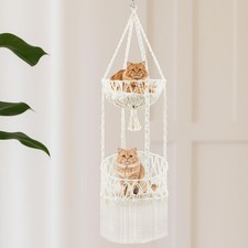 Double Deck Macrame Cat Hammock with Cushion Boho Hanging Bed Swing Tree Door