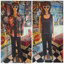 True VTG Mid-century 1960s 70s 3-piece Polyester Flower Power Pant Suit Set S M