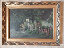 altes Öl-Gemälde mit Rahmen „Gartenhaus“ 30 cm x 21 cm