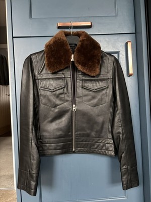 sandro Woman s Leather Jacket wish shearling collar. Size 1 