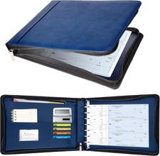 Antner Zippered 7 Ring Business Check Binder Portfolio for 3-Up Navy Blue