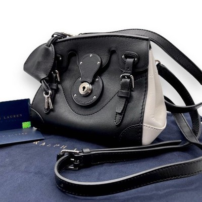Ralph Lauren Leder Ricky Mini Schultertasche Handtasche 2way Schwarz Weiß
