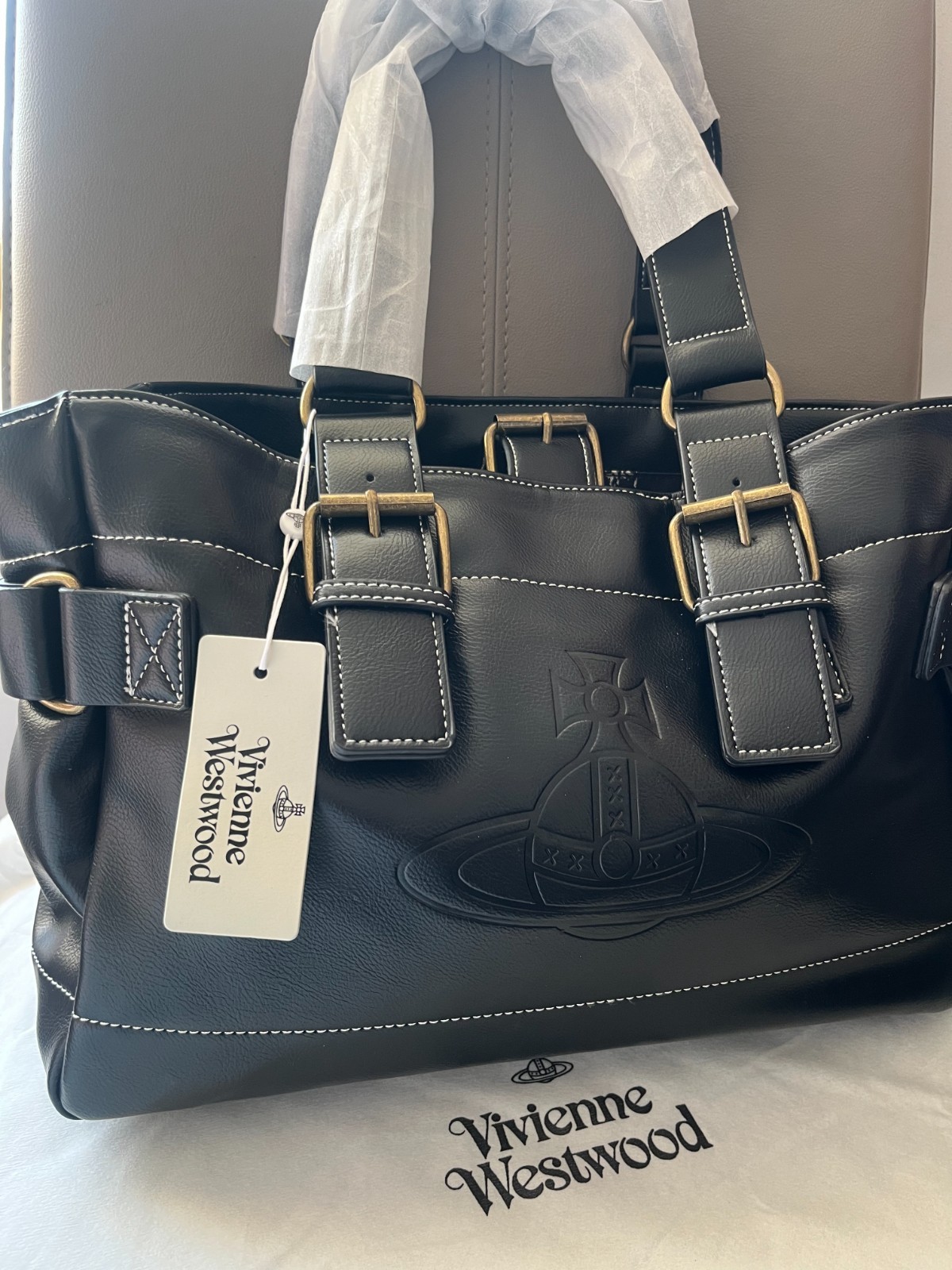 Vivienne Westwood Accord Handbag Tote Bag Black Shaped Shoulder Leather