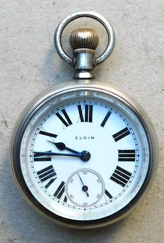 NO RESERVE 1910 Elgin LARGE Sterling Silver Pocket Watch Vintage Antique