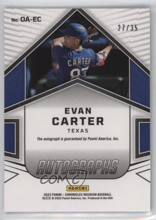 2023 Panini Chronicles Obsidian Electric Etch Orange /35 Evan Carter #OA-EC Auto - Image 2 of 2