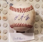 Autographed Baseball game used BRETT HARRIS Oakland A's