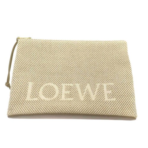LOEWE Hand Pouch Logo Jacquard Beige Authentic