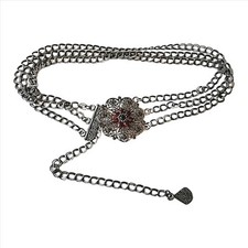 Bohemian Vintage 3 Chain Hook Belt Filagree Flower Lucite Star Pot Metal Rare