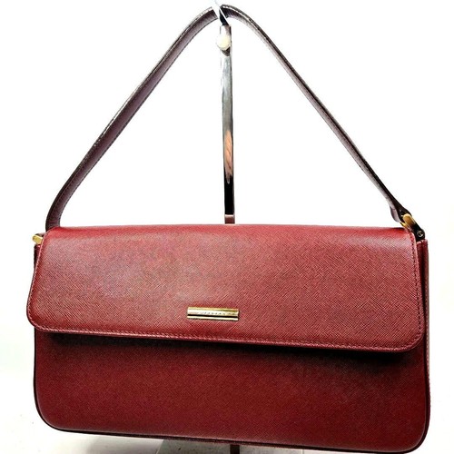 Burberry Shoulder Bag Saffiano Leather Wine Red Used Authentic