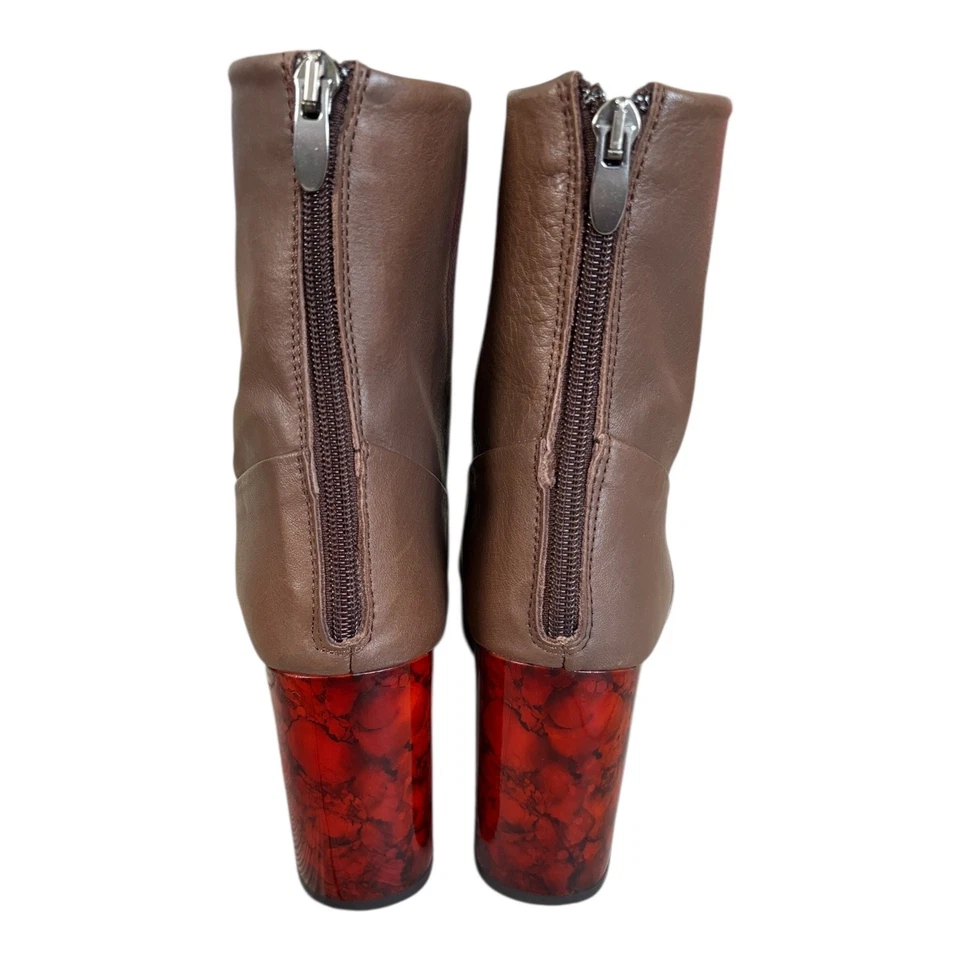 Topshop Botines Cuero Marrón 38 Retro Años 70 Mod Puntera Cuadrada Tacón Bloque Foto 3 de 4