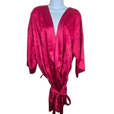 Vintage 90s Pink Floral Satin Kimono Robe Belted Womens M