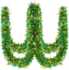 39.4 Feet 6Pcs St. Patrick's Day Shamrock Clover Tinsel Garland - Green Gold Met