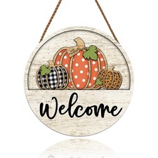 Fall Welcome Door Sign Thanksgiving Day 12 inches x 12 inches, light yellow