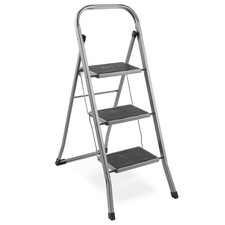 3 Step Steel Ladder - VonHaus Ladder with Anti Slip Feet and Foldable Design
