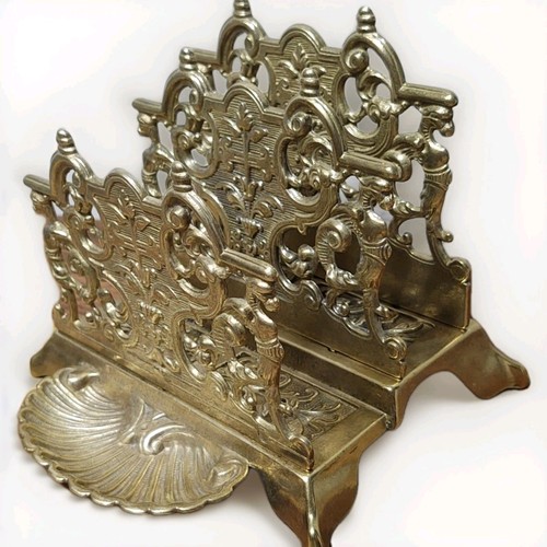 💌Art Nouveau Italia Organizador de Escritorio de Latón Doble Soporte para Cartas Plato Adornado - Imagen 2 de 13