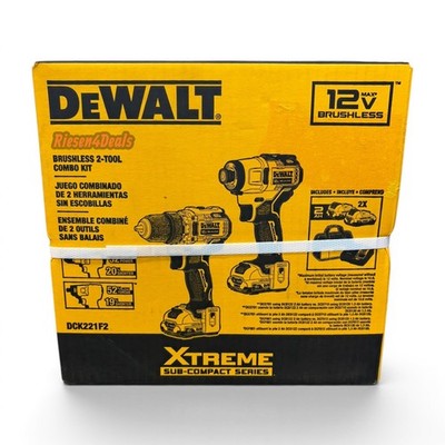 DEWALT DCK221F2 XTREME 12V MAX XR Brushless 2-Tool Kit 2 Batteries, Charger, Bag