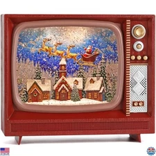 Retro TV Lantern Musical Snow Globe with Timer & Light - Deer & Church Decor