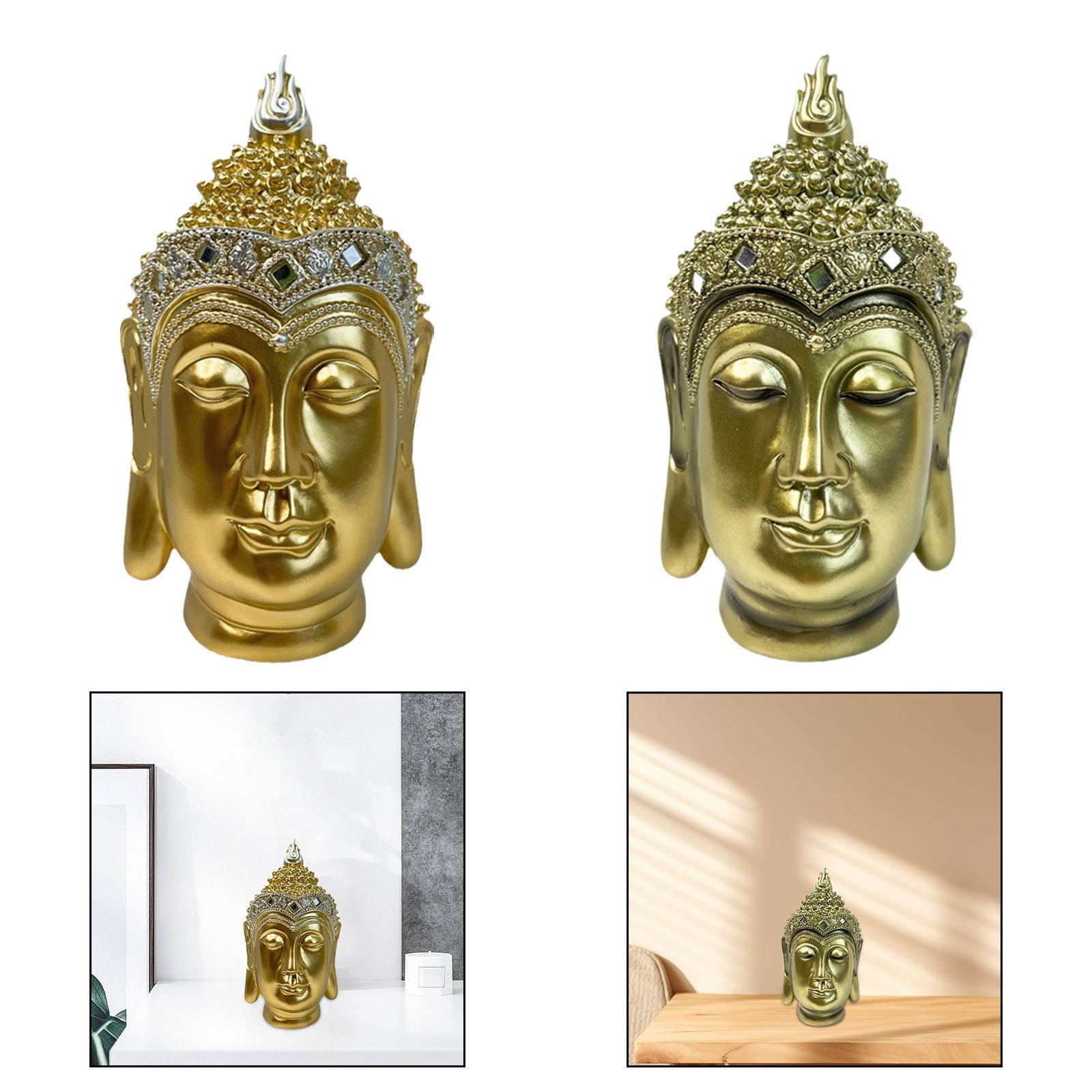 Resin Buddha Head Statue for Home Decor Cabinet Shelf Display
