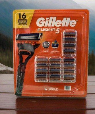Gillette Fusion 5 With Jumbo Lubrication Strip Refill Cartridges 16 Ct Sealed