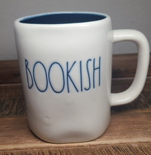 Rae Dunn By Magenta "Bookish" Mug White Ceramic Dark Blue Interior