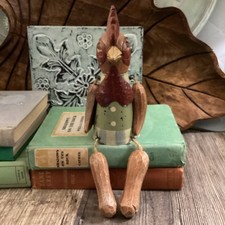 Jointed Vintage painted Rooster Shelf Sitter Folk Art Primitive Chicken Farmhous
