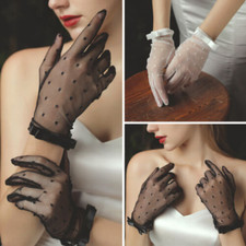 Bowknot Full Finger Mittens Stretchy Mesh Tulle Wedding Gloves Etiquette Gloves