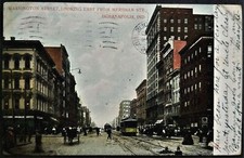 Main Street: Washington Street, carros, tirados por caballos, Indianápolis, IN. Pre-08.