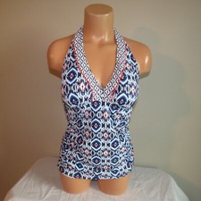 Tommy Bahama Island Cays Ikat Rev Halter Tankini Swim Top Mare Navy M NWT