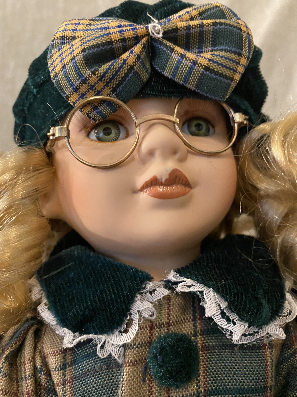 Lot Of 2 Vintage Porcelain Girl Dolls wearing glasses, Victorian