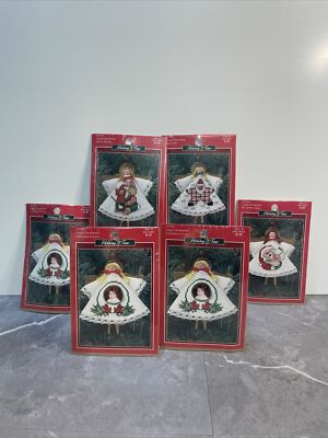 Lot of 6 Holiday Time Counted Cross Stitch Clothespin Angel Ornament Kits Frame