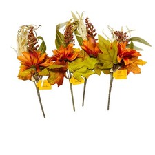 Mainstays Autumn Fall Harvest Dahlia and Leaf Artificial Floral Pick Set of 4