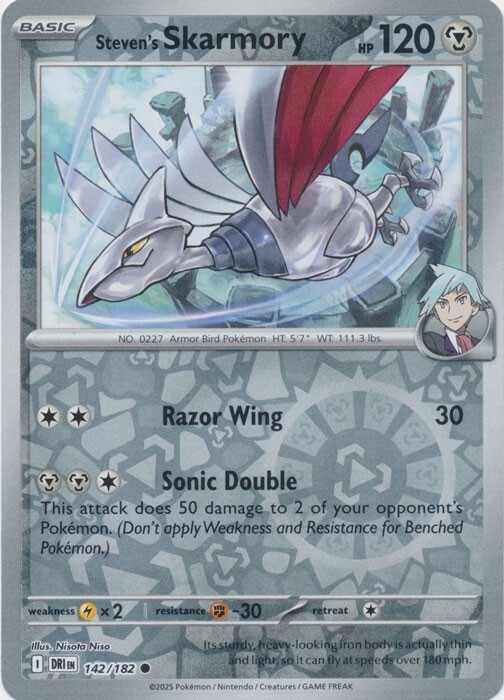 Steven’s Skarmory 142/182 Reverse Holo SV10: Destined Rivals Pokemon Card NM