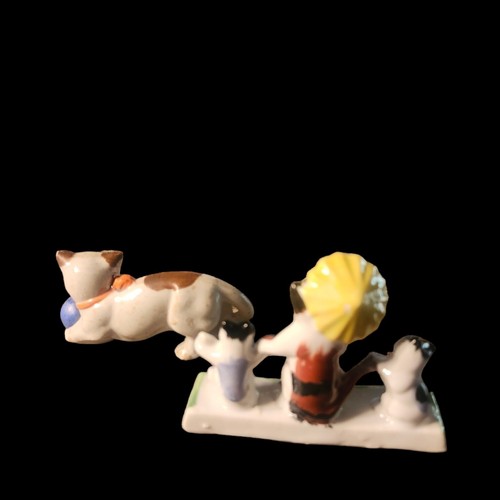 Vintage Pair of Playful Cats Kitten Porcelain Figurines 3.75"Kitty Umbrella Ball - Bild 3 von 11