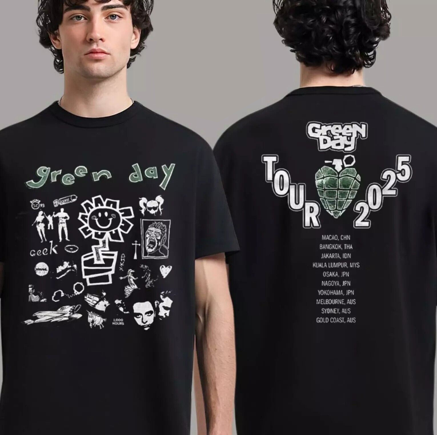 trending 2025 Green Day Tour 2 sides  black T-shirt unisex All sizes JJ5311