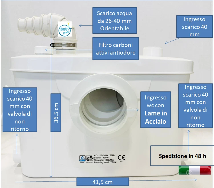 SANITRIT TRITURATORE MACERATORE WC SANITARIO LAVANDINO DOCCIA VASCA CON LAME - Bild 3 von 4