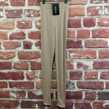 Prettylittlething Leggings Womens Size 4 Small Tan Ribbed High Rise Pants