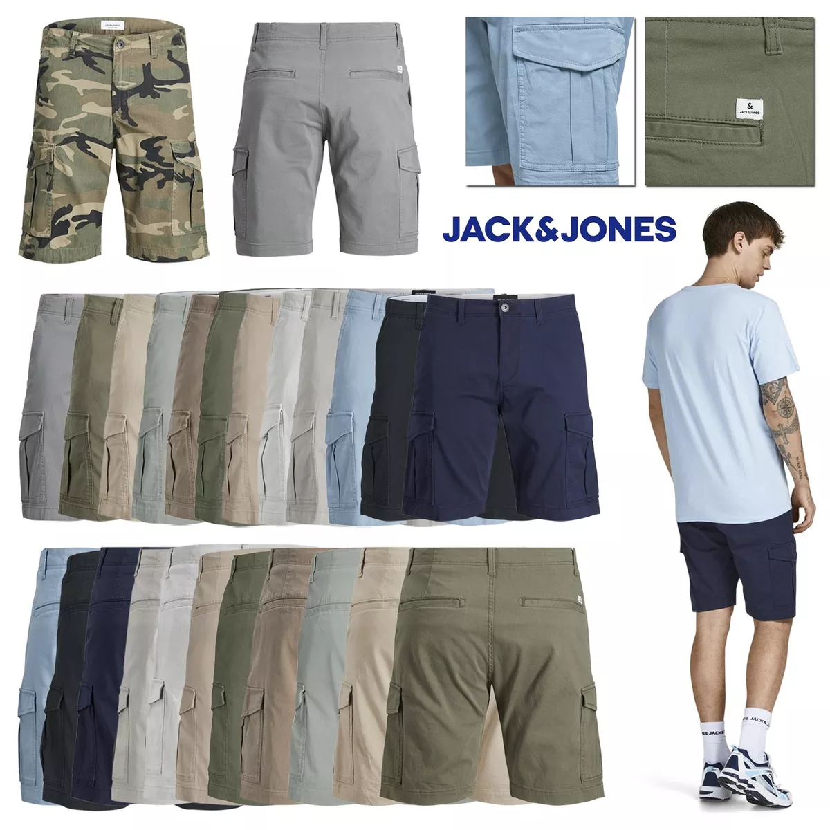 Jack Jones Mens Cargo Shorts With Pockets Half Pants Summer eBay