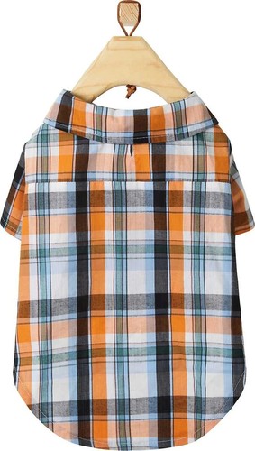 FRISCO ORANGLE BLUE WHITE PLAID DOG & CAT PET BUTTON UP SHIRT MEDIUM